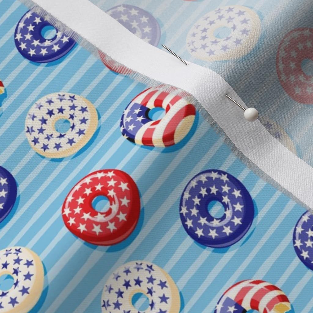 Spoonflower Fabric - Scale Stars Stripes Flag Donuts Blue Cute Ditsy American July 4Th Printed on Organic Cotton Sateen Fabric by The Yard - Sewing Quilting Apparel Home Decor