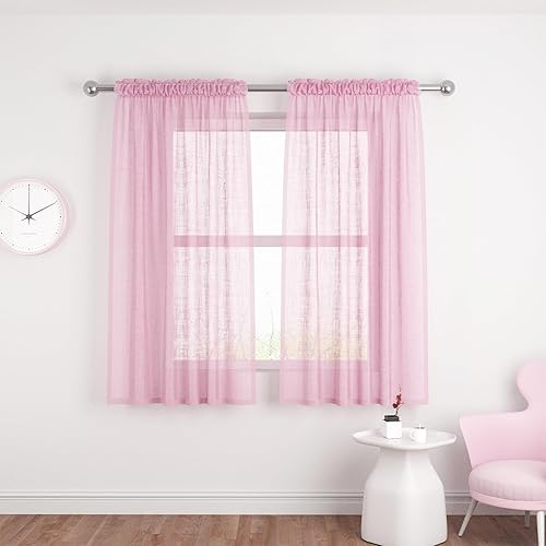 Miniatura 7 de Cortinas traslúcidas beige de 92 pulgadas de largo para cocina, comedor, sala de estar, 2 paneles de gasa transparente para dormitorio, cortinas de