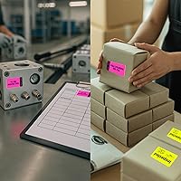 Vista 6 de ChromaLabel 1 x 1.50 Inch Fluorescent Pink and Yellow Double Layer Quality Control Label, Imprinted Inspected by Stickers, 250 Quality Inspection