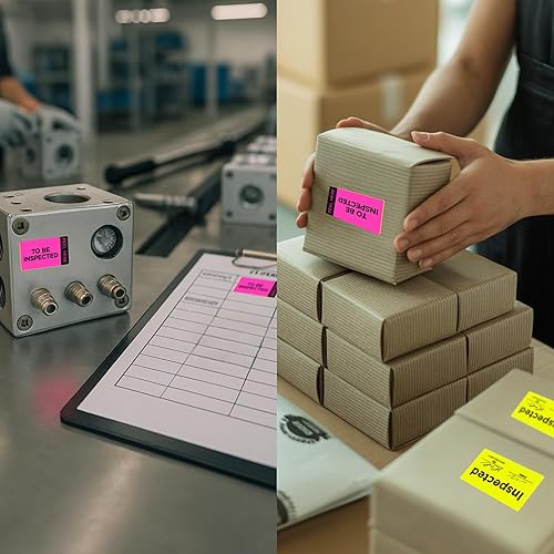 Miniatura 6 de ChromaLabel 1 x 1.50 Inch Fluorescent Pink and Yellow Double Layer Quality Control Label, Imprinted Inspected by Stickers, 250 Quality Inspection