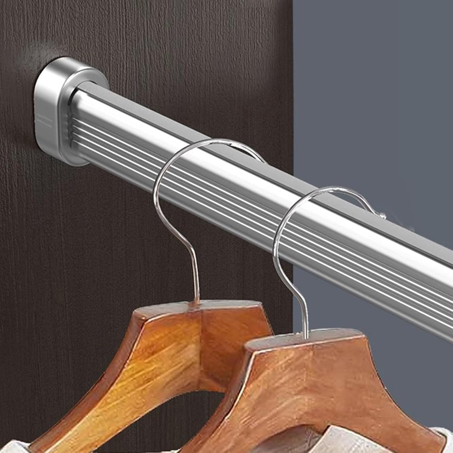 ZAQYCM Wall Mounted Rod for Hanging Clothes, Sturdy Metal Hanger Rail for Wardrobe, Bathroom, Laundry Room & Balcony, Commercial Hotel Closet Valet Rod, Aluminum (Color : Silver, Size : 60cm/23.6 in)