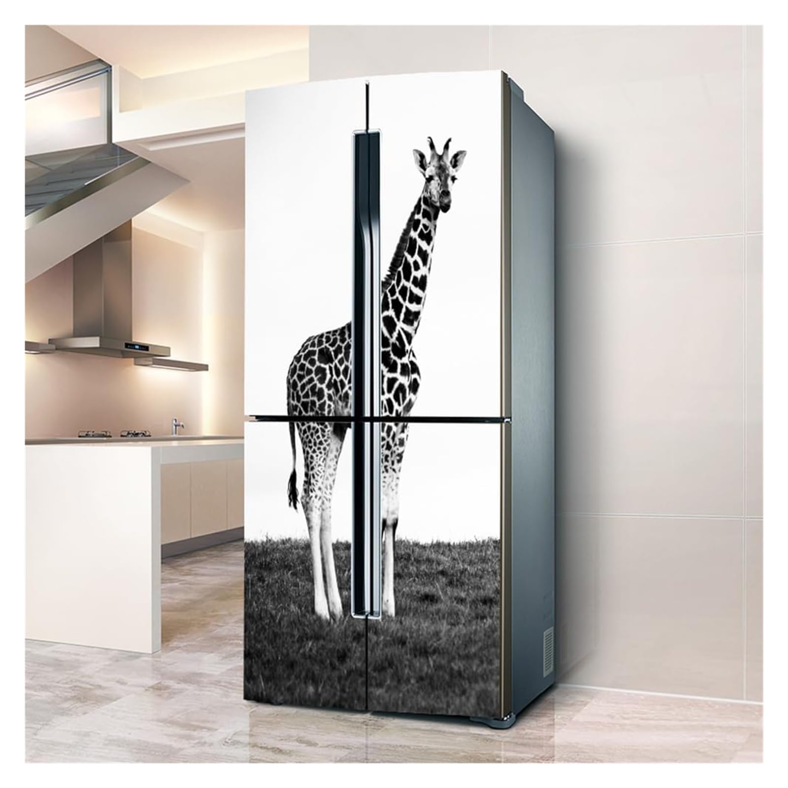 GDHKDDFL Minimalist, luxury-inspired fridge decals, Freezer Skins Wall Stickers for Kitchen Decal, Black and White Giraffe(L: 100x180 cm)