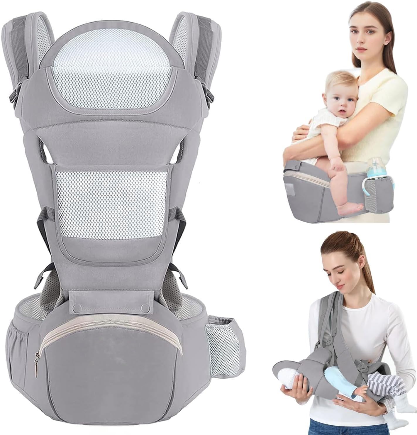 Luteti Baby Carrier with Hip Seat, Multi-Functional 9 in 1 Baby Carrier Newborn to Toddler for All Seasons, Baby Backpack Carrier for Toddler, Infant Newborn (7-45Lb) (Grey - Multifunctional Carrier)-image-19