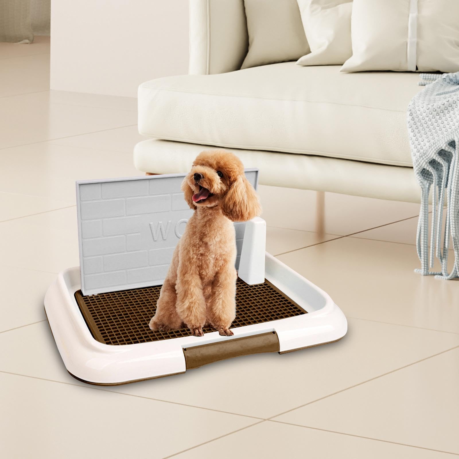 Tapis d'apprentissage de La Propreté pour Chiens, Tapis de Propreté pour Chien, Couvercle de Litière pour Chien, Grille en Filet Réutilisable, Café