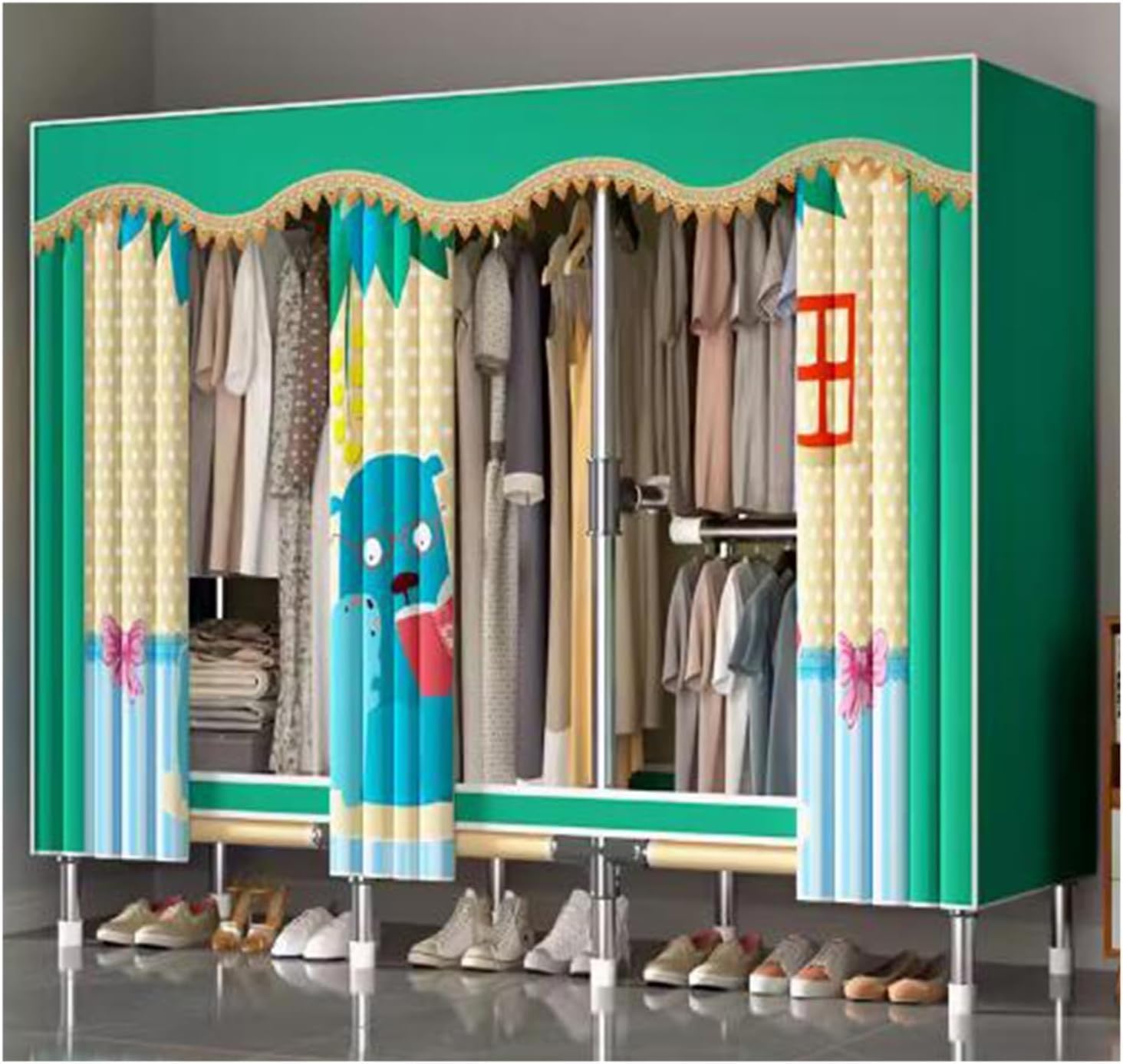 Large Closet Metal Steel Rack Clothes Closet with Clothes Rail Closets for Bedroom Thick Cloth Portable Wardrobe Closet (G203cm/79.9in)