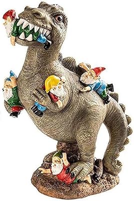 GPZ Dinosaur Eating Gnomes Garden Statues,Garden Gnome Statue Outdoor Decor, Funny Garden Sculptures Props for for Patio Yard Lawn Porch, Ornament Gift