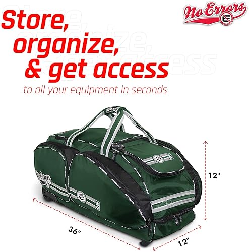 Miniatura 3 de No Errors NO E2 - Bolsa de equipo con ruedas para receptores - Bolsa grande de béisbol y softbol para equipo de receptor con ruedas Fatboy
