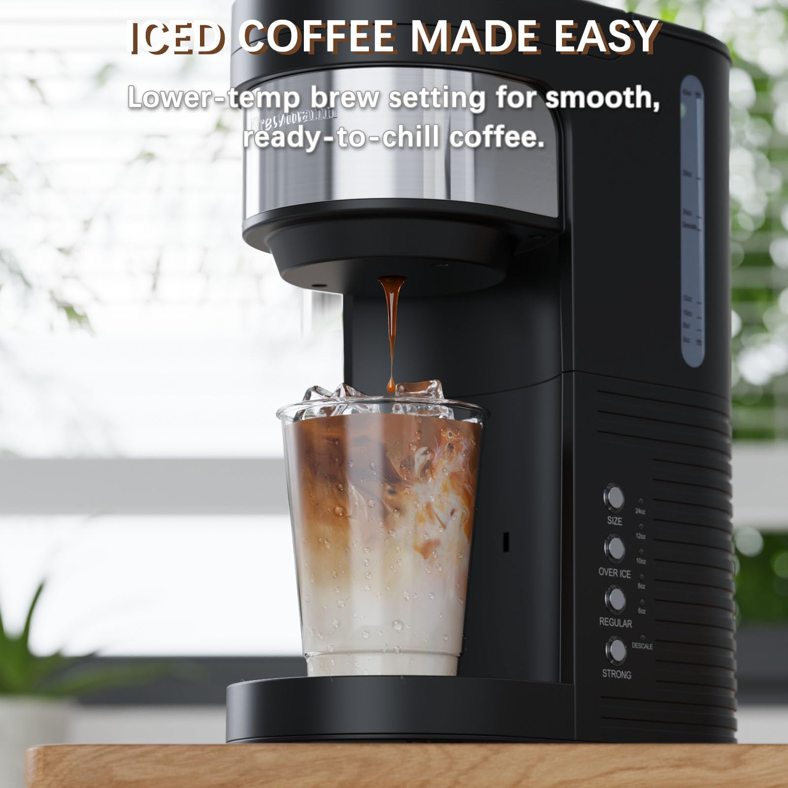 Single Serve Hot & Iced Coffee Maker, for K Cup Pod and Grounds, 6 to 24oz Brew Size, Slim Compact for Small Spaces, Descaling Reminder, with Reusable Filters, Black - 5