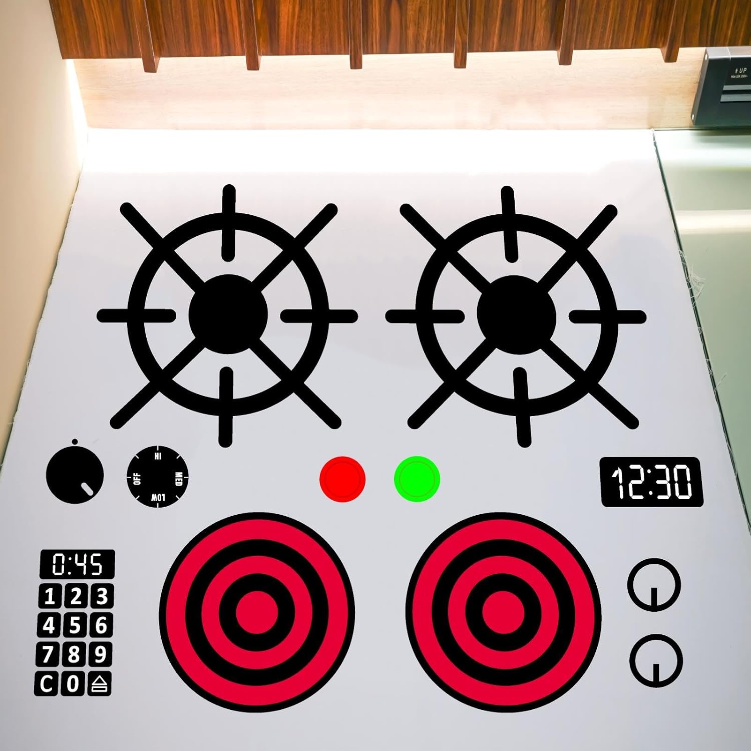 Play Kitchen Decals Stove Cooker Microwave Oven Stickers Vinyl Toy Stove Sticker DIY Replacement Kitchen Stickers Toy Stoves Gas Burner Sticker Waterproof Kids Toddler Playroom Decals