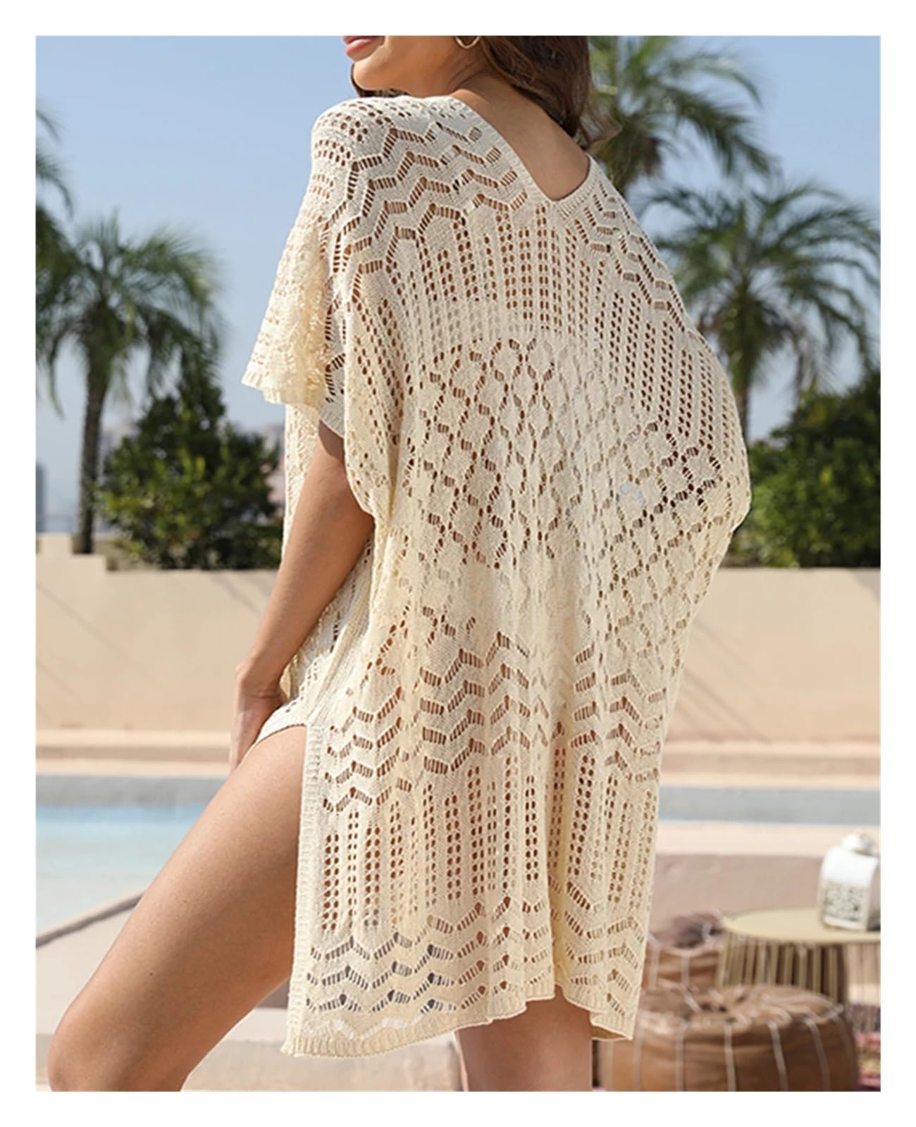 Maglia all'Uncinetto Lunga da Spiaggia da Donna, Tinta Unita, a Maniche Lunghe, Traforata, Sexy, da Spiaggia per Vacanze, Piscina