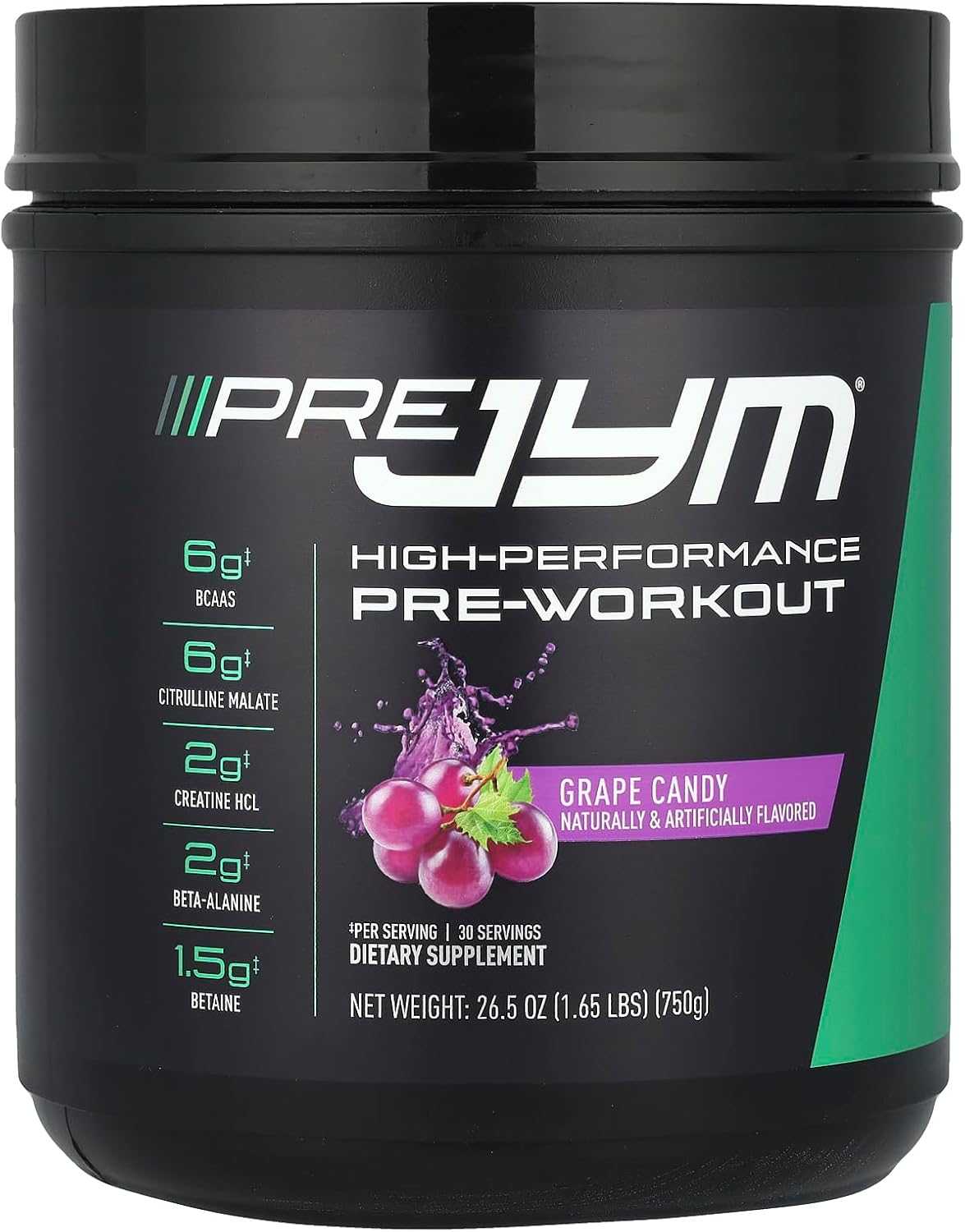 JYM Supplement Science Pre JYM Grape Candy Pre Workout Powder for Men & Women, BCAAs, Nootropics, Creatine HCI, Citrulline, Beta-Alanine, Betaine, Taurine, Huperzine, 30 Servings ( EXP 08/27/2027)