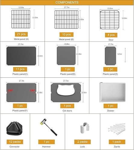 Miniatura 7 de Jaula para gatos con caja de arena, recintos para gatos de 4 niveles, corralito grande, desmontable, alambre de metal, jaula para interiores, lugar