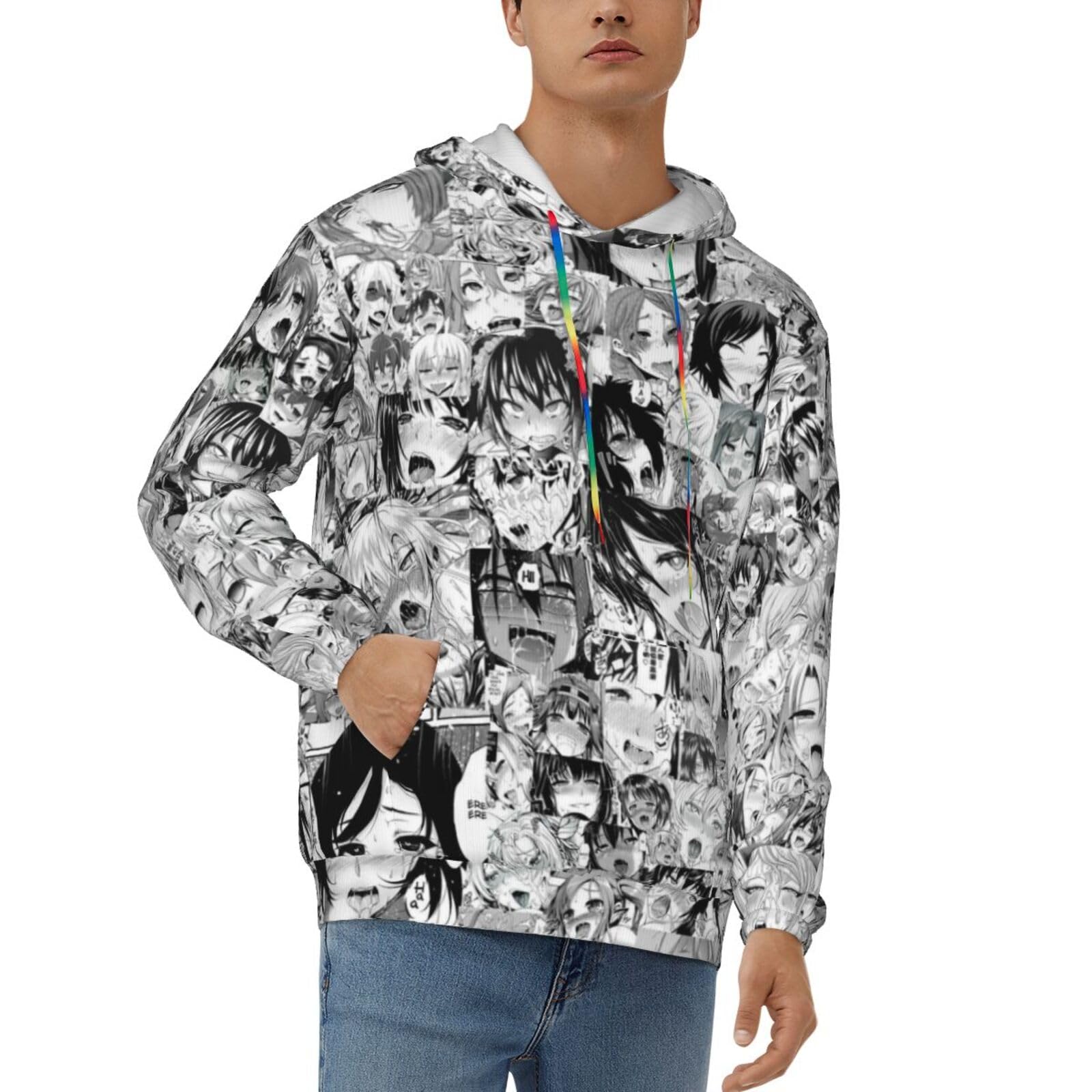 Zorin Men's Black Hoodies With Pocket Ahegao O-Face 3D Print Fashion Hoodie Hooded