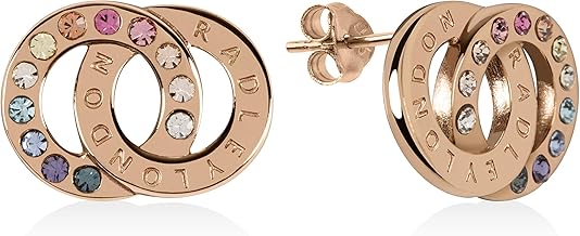 Radley Signature Ladies 18ct Rose Gold Plated Sterling Silver Double Disc Engraved Hoops Earrings RYJ1146