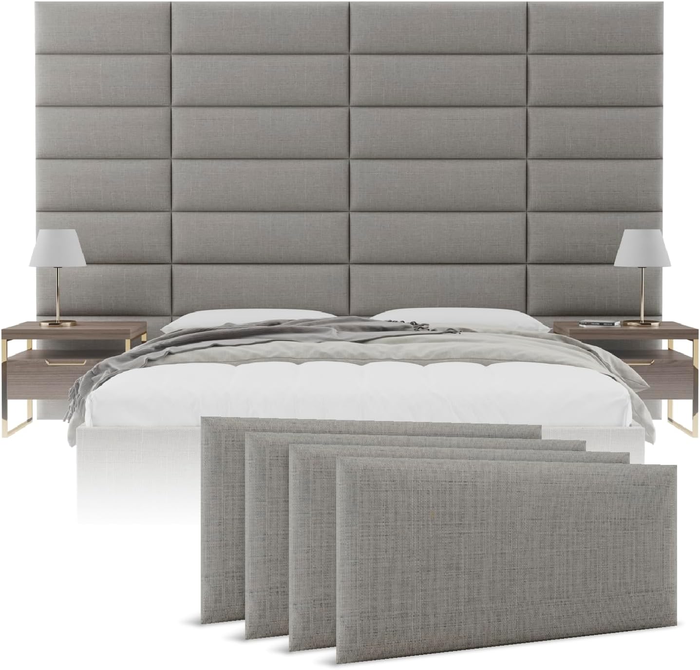 Vänt Upholstered Wall Panels - King/Cal King Size Wall Mounted Headboards - Weave Moondust Grey - Twin/King - Set of 4 Panels (Each Individual Panel 39"x11.5")
