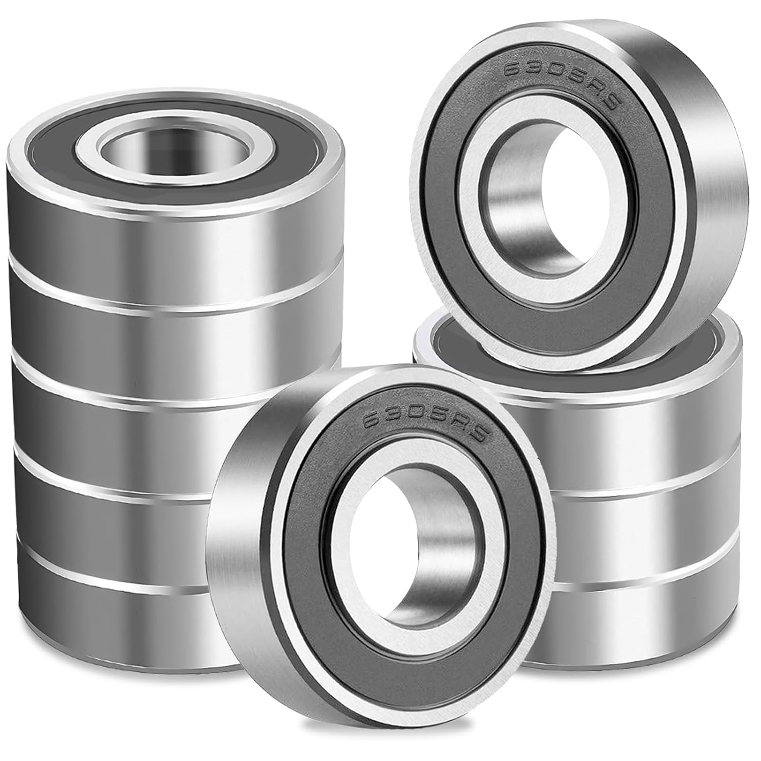 10 Pcs 6305-2RS Double Rubber Seal Bearings 25x62x17mm Bearing Steel and Double Rubber Sealed Miniature Deep Groove Ball Bearings