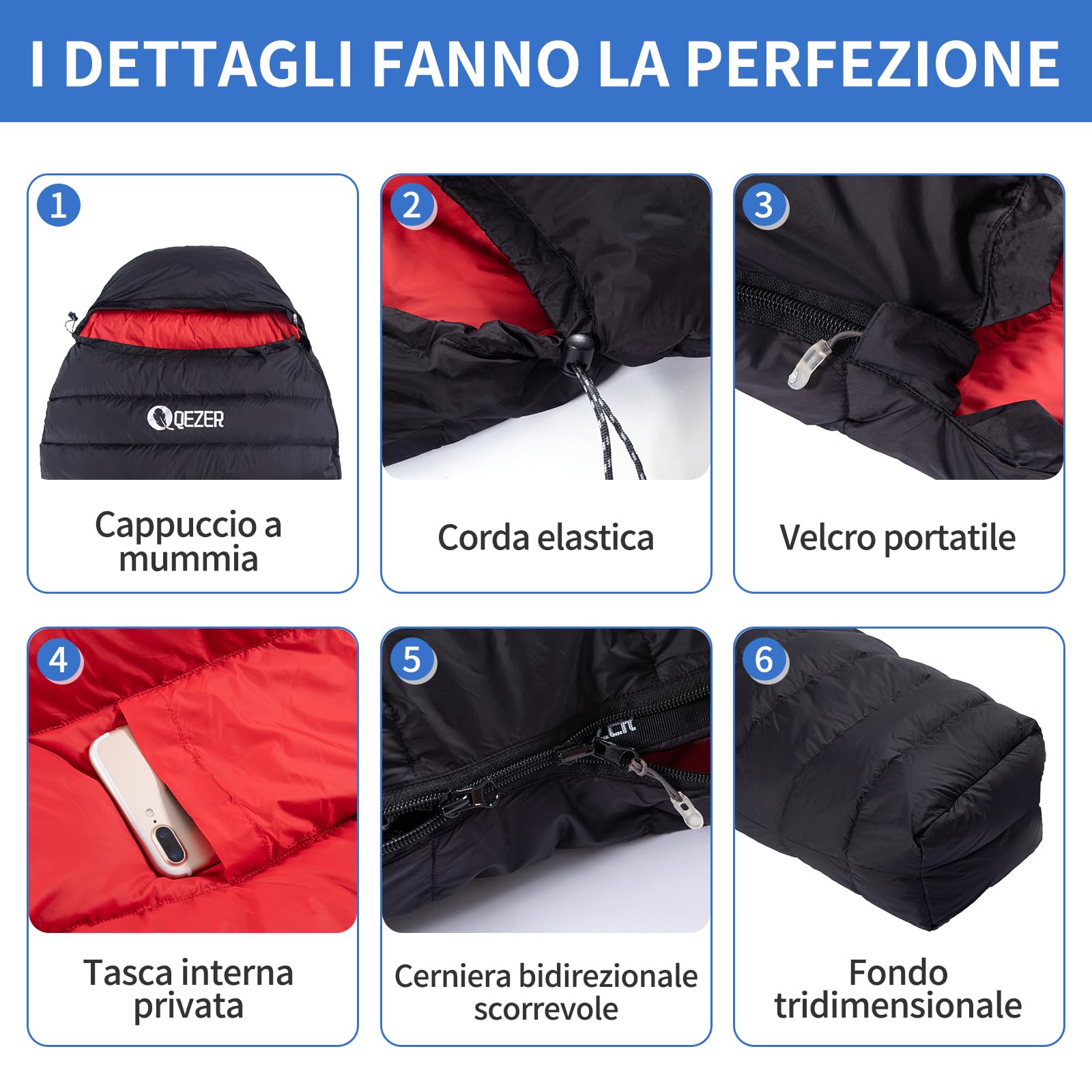 Sacco a Pelo Ultraleggero per Adulti, Sacco a Pelo da Zaino Imbottito 600+FP Piumino d'Anatra 2°C 16°C per il Campeggio e l'Escursionismo all'Aria Aperta