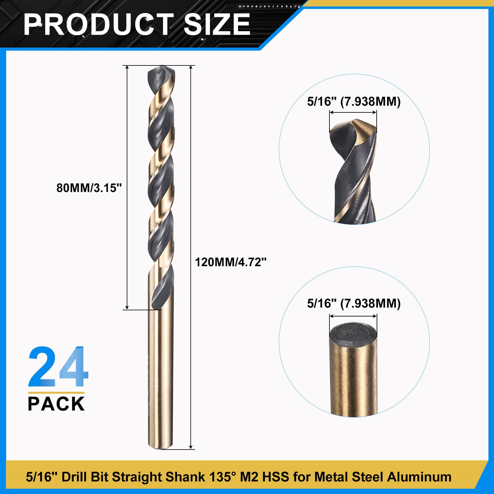 PATIKIL 5mm Drill Bit 1/4", Jobber Straight Shank M2 High-Speed Steel 135° for Stainless Steel Hard Metal - 24 Pack - Image 2