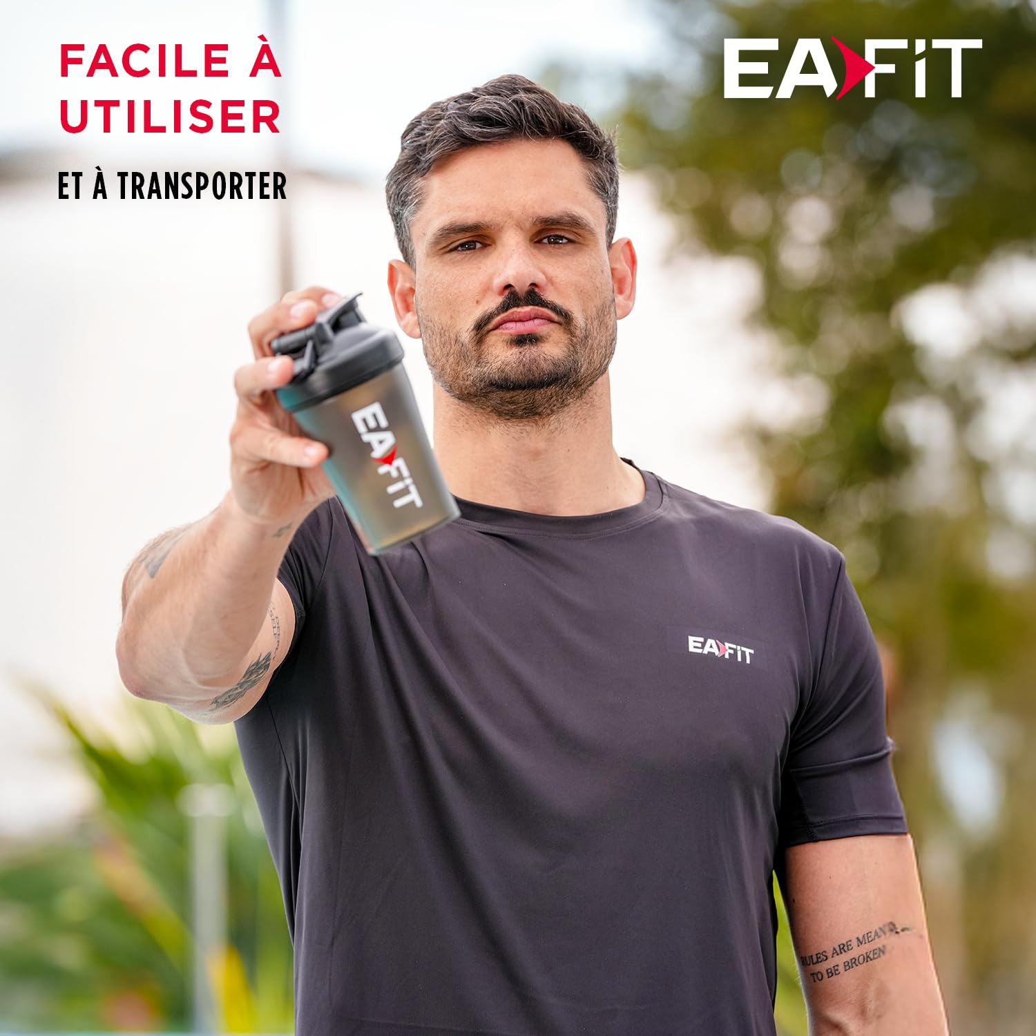 EAFIT Shaker Proteine 400 ml Nero Trasparente – Borraccia Graduata Senza BPA con Mixer in Acciaio – Per Whey Protein, Creatina, Pre Workout – Shaker Palestra Portatile Anti-Perdita per Sport e Fitness