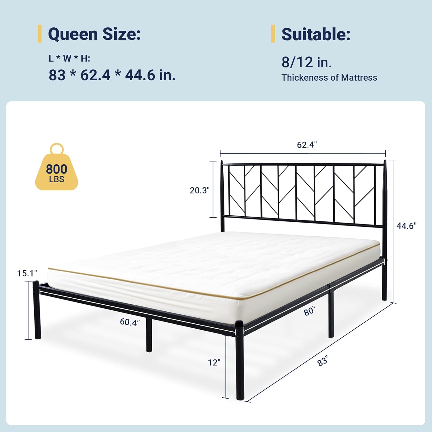 Allewie Queen Size Platform Bed Frame with Vintage Headboard, 14 Inches Metal Mattress Foundation for Storage, No Box Spring Needed, Easy Assembly, Modern, Black - Image 2