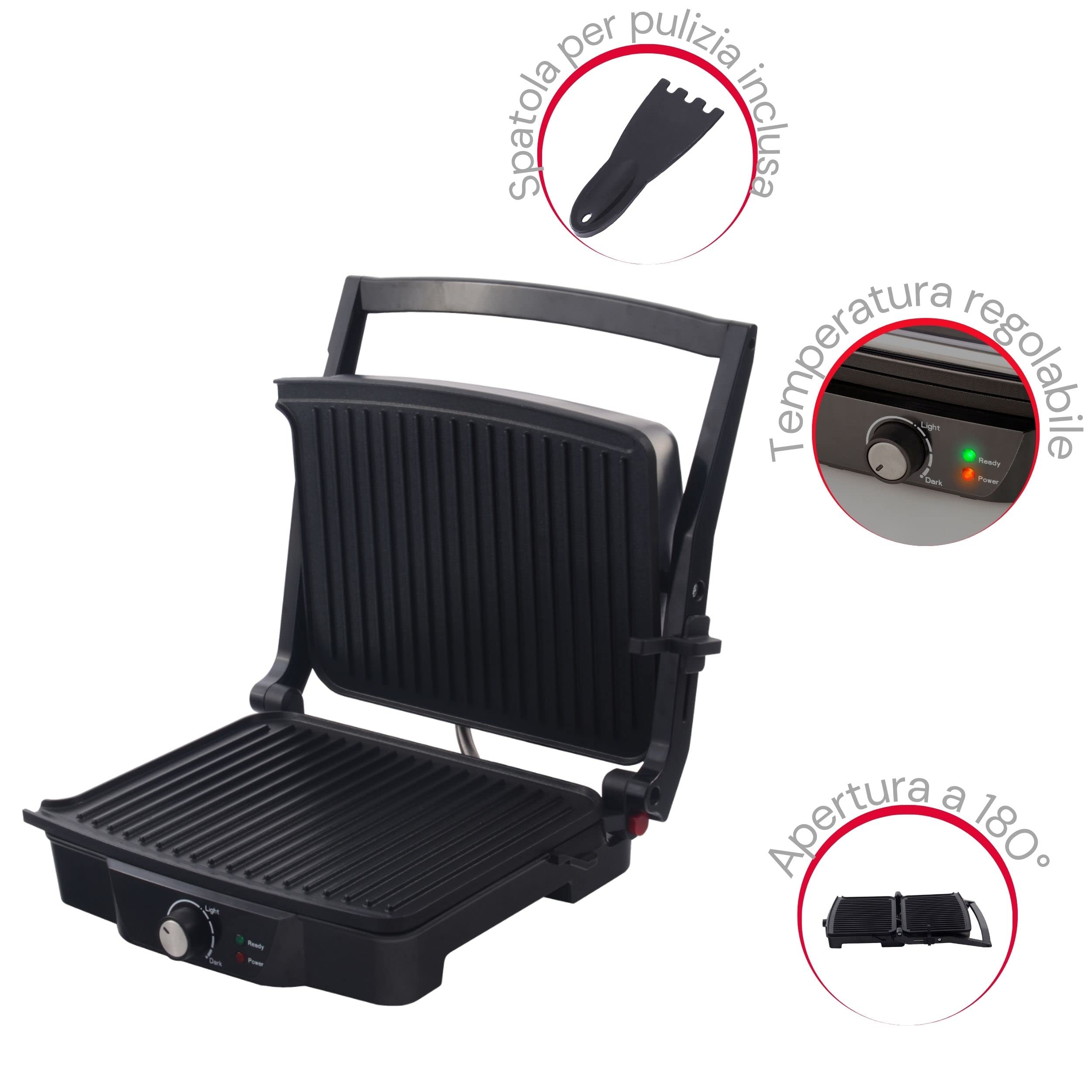 ARDES | Bistecchiera Elettrica Professionale 2000W Piastra Elettrica per Panini e Piadine Bistecchiera con Piastre Antiaderenti Grande Colore Nero e Acciaio Modello AR1S30
