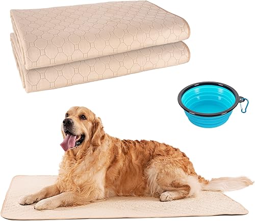 Flurrly - Almohadillas reutilizables para orina para perros, paquete de 2 unidades de 48 x 48 pulgadas + cuenco de agua plegable gratis, disponible en Yaxa Peru