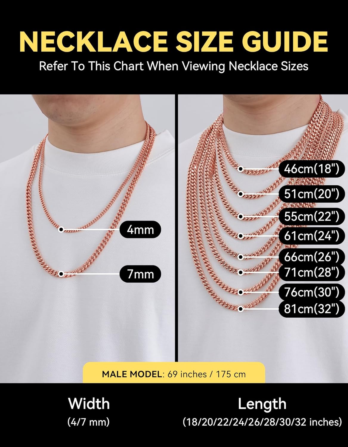 ChainsHouse Copper Cuban Chain Necklace for Men Women, 18K Gold/Black/Rose Gold Plated Miami Curb Chains,18" 20" 22" 24" 26" 28" 30" Length,4mm/7mm Wide,Send Gift Box - Image 6
