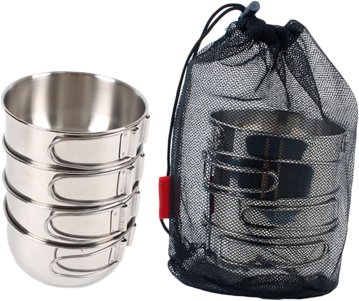 4-Piece Stainless Steel Folding Bowls Set 500ml Mini Tableware for Camping Hiking Fishing and Picnics Portable Outdoor Cutlery