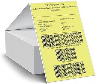 FINDAT Etiqueta Térmica Plegable Amarilla 100 x 150 mm Imprimible Rectangular Pegatina Térmica Impermeable para Direccion Oficina Código de Barras Logotipos 250 Pieza