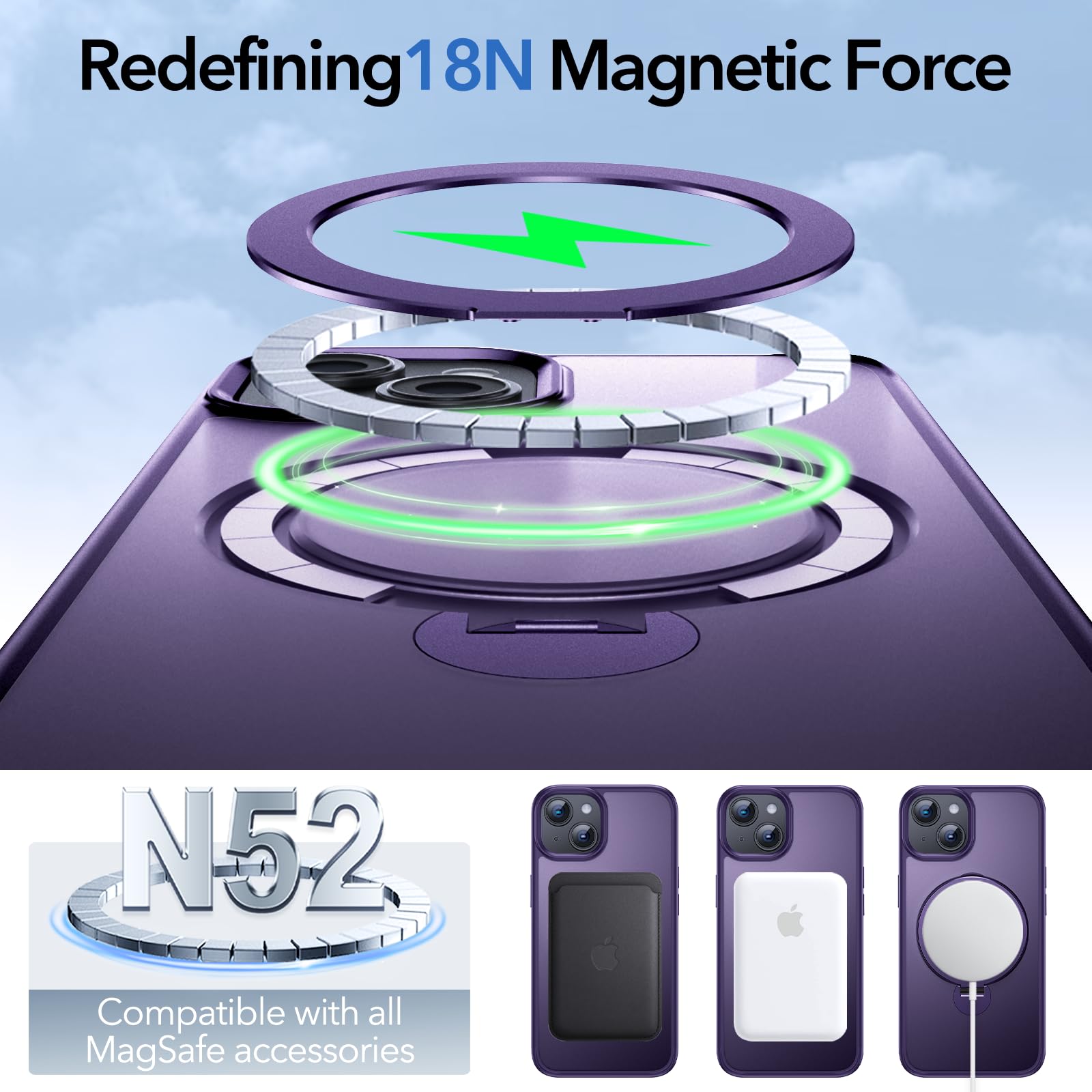 Anqrp 360° ALL-in-ONE Stand Case for iPhone 15 Case with Rotatable Magnetic KickStand Ring Holder, Compatible with MagSafe - Image 4