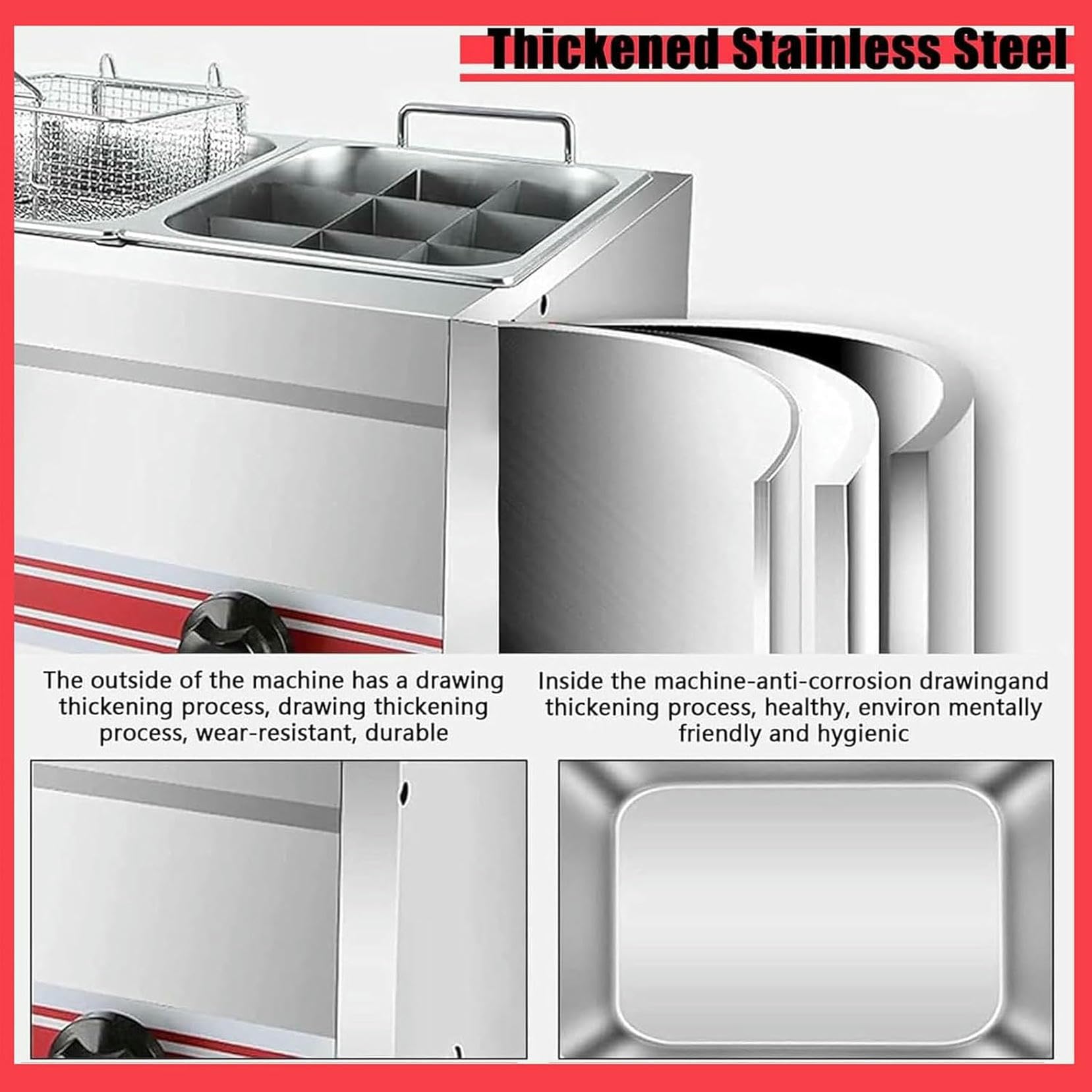 Freidora Comercial de 20 l, freidora eléctrica de Doble Tanque, freidora de Acero Inoxidable con Tapa y cestas, Olla freidora eléctrica para Uso doméstico y Comercial~/