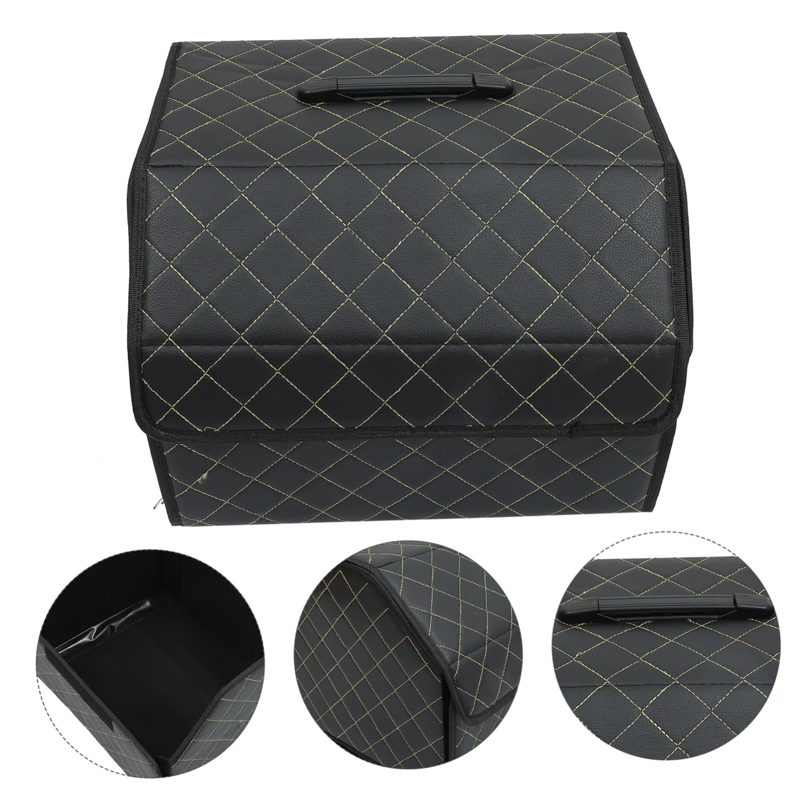 Organizer Nero Cuoio Pieghevole in Auto Portabagagli | Scatola Auto Bagagliaio, Multiuso Riutilizzabile, Stile Elegante e Lussuoso
