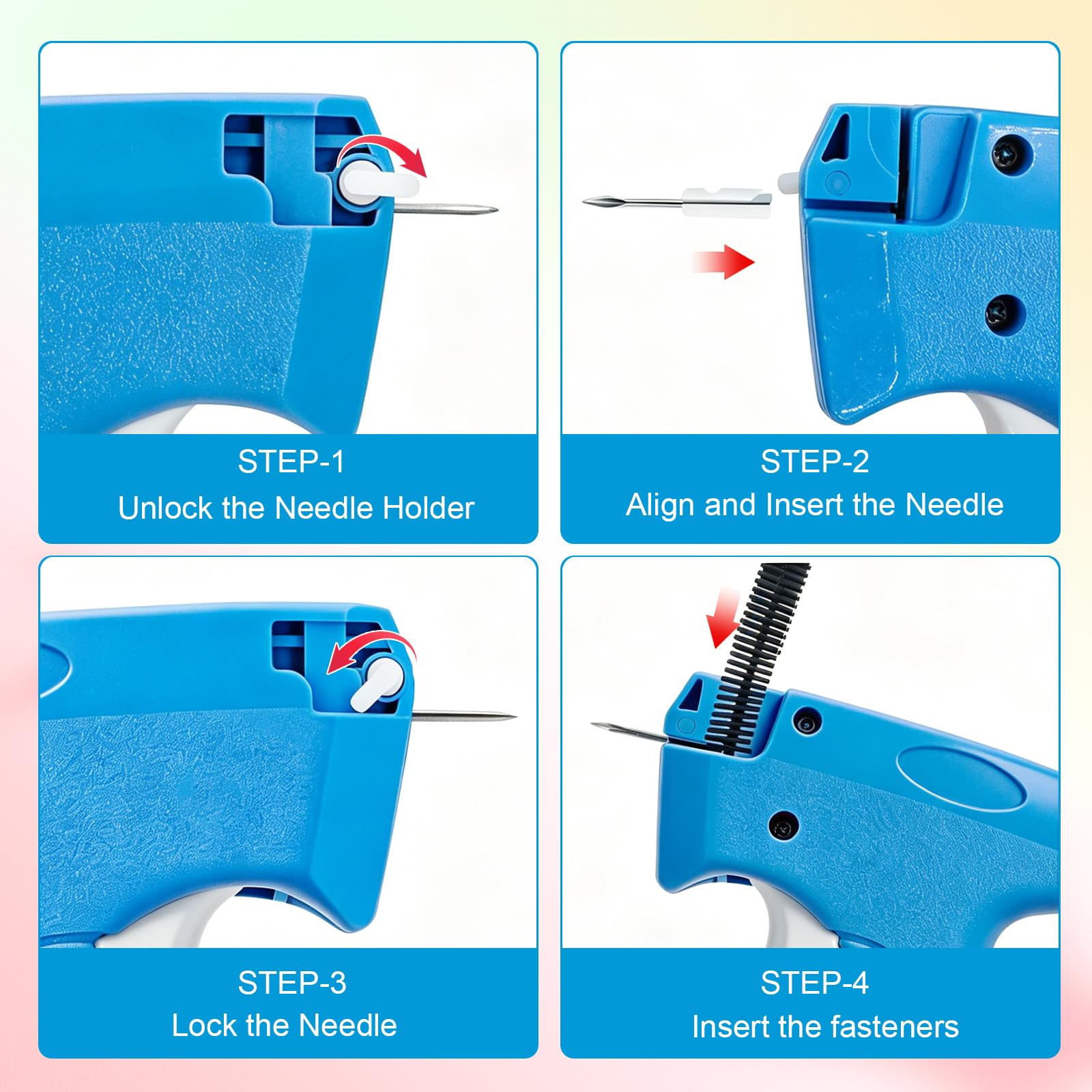Pistola Cucitura Invisibile Portatile per Riparazioni Rapide, Etichettatrice per Tessuti Jeans Lana Poliestere, Include 6 Aghi + 3000 (Blu)