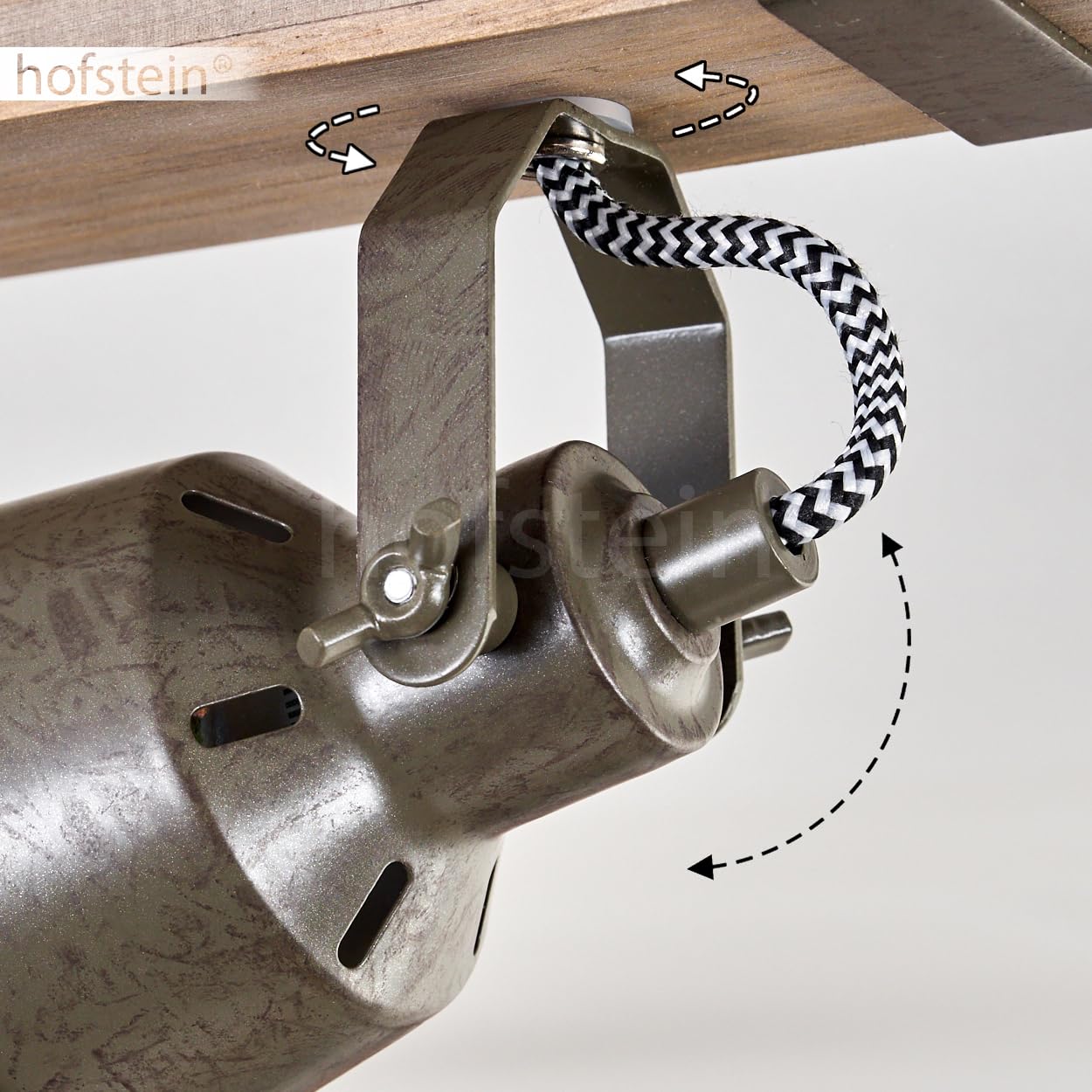 Deckenleuchte Pehefito, moderne Deckenlampe aus Metall/Holz in Grün-Grau/Natur, Deckenleuchte im Industrial Design mit verstellbaren Schirmen, 3-flammig, 3 x GU10 ohne Leuchtmittel