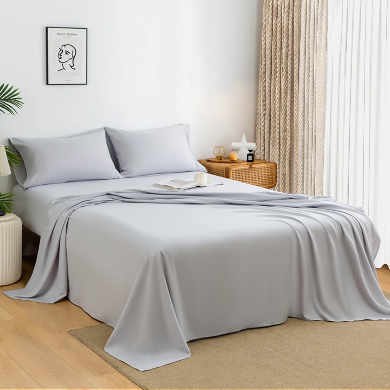 HENGWEITEXT 18 Inch Cal King Sheets Deep Pocket,4 Piece