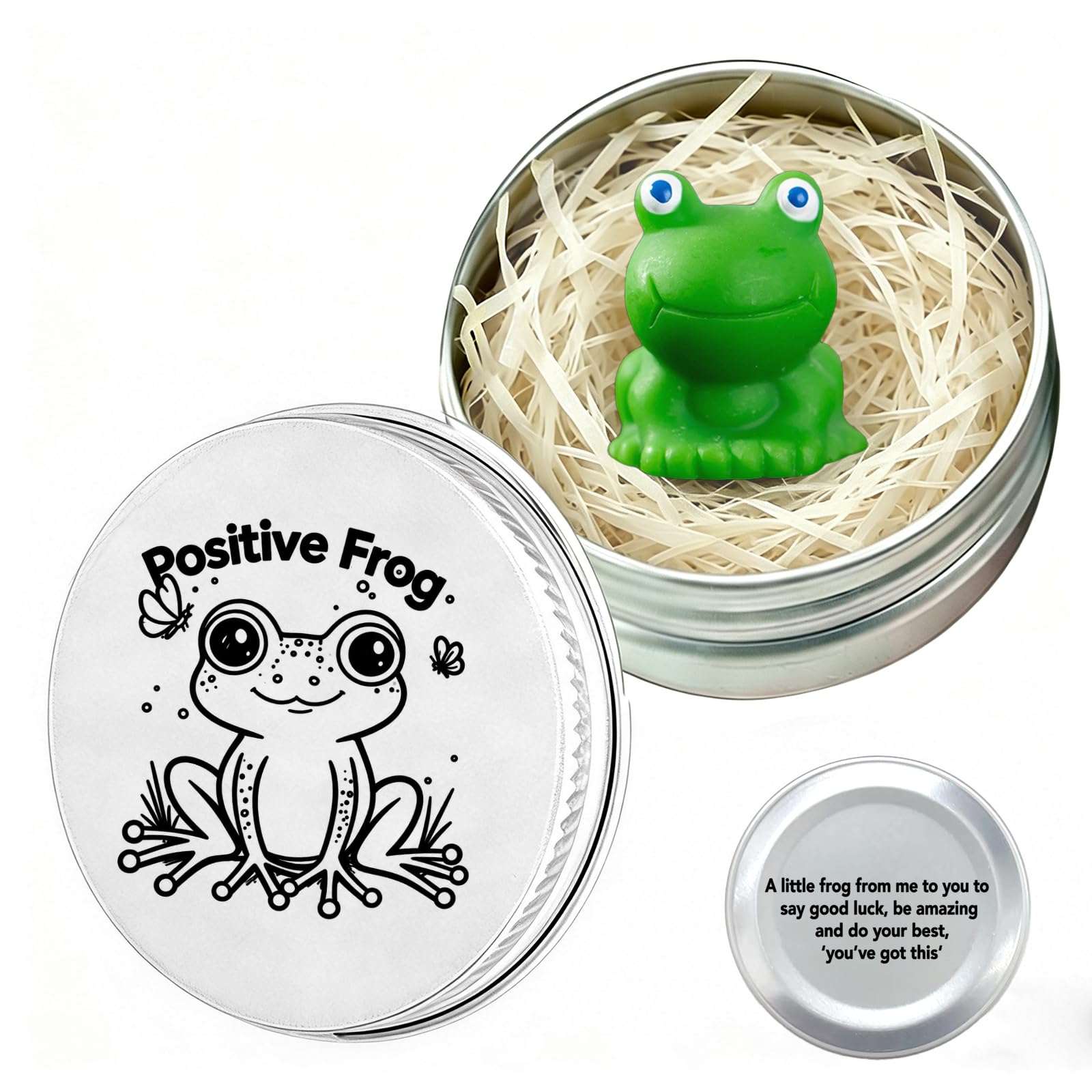 Zenthraa Positive Frog Tin - Pocket Hug Frog In A Tin, Mini Resin Frog Figurine | Good Luck Gift, Positive Affirmation Gift, Desk Decor, Exam G-Ift, Tiny F-Rog For Pocket Hugs