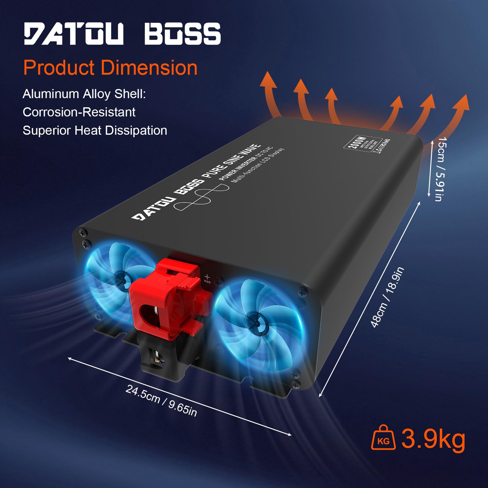 DATOUBOSS 2000W/4000W Inversor 12V 220V Onda Pura, inversor 12v a 220v Convertidor Onda con Control Remoto Inalámbrico, 1 AC Tomas，Pantalla Digital, Adecuado para Coches, Caravanas, Barcos y Acampada