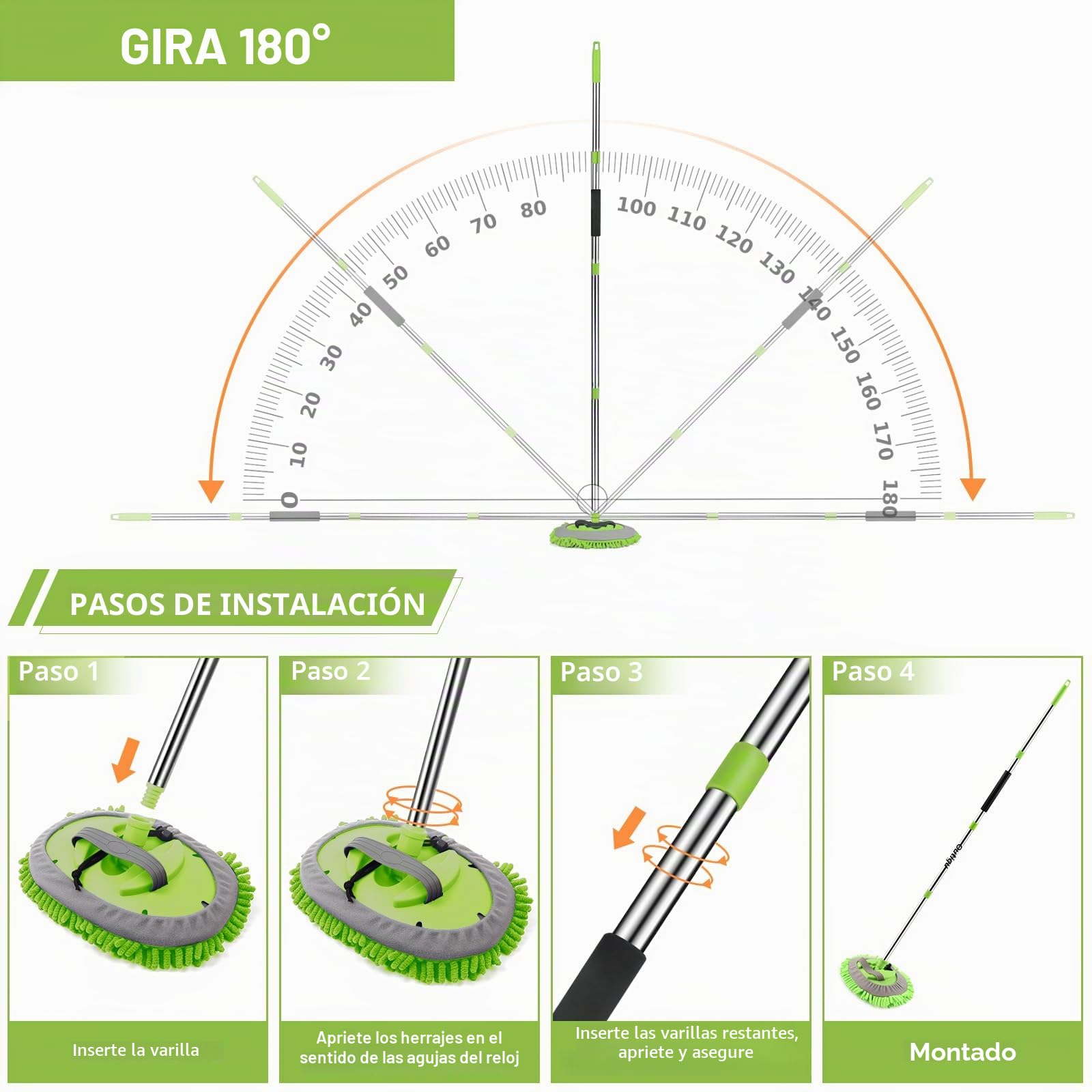 Kit de limpieza de coche, 62 pulgadas, guante de fregona con mango largo, juego de cepillos de detalles de coche, suministros completos de limpieza de coche