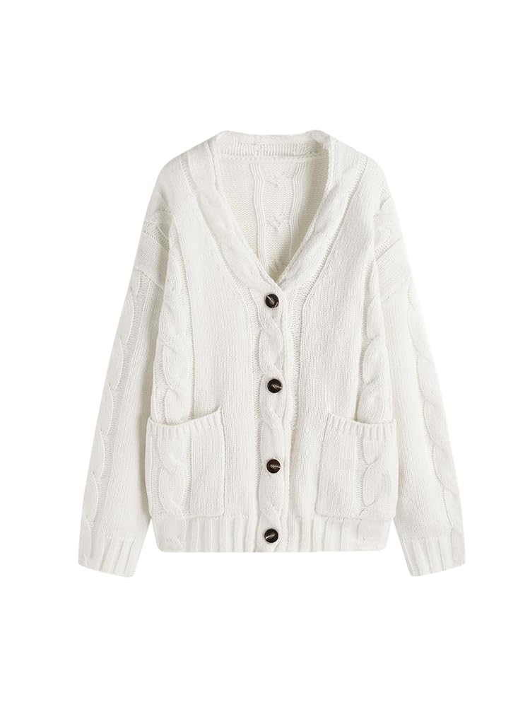 CIDER Cardigan Sweater for Women V Neck Cable Knit Long