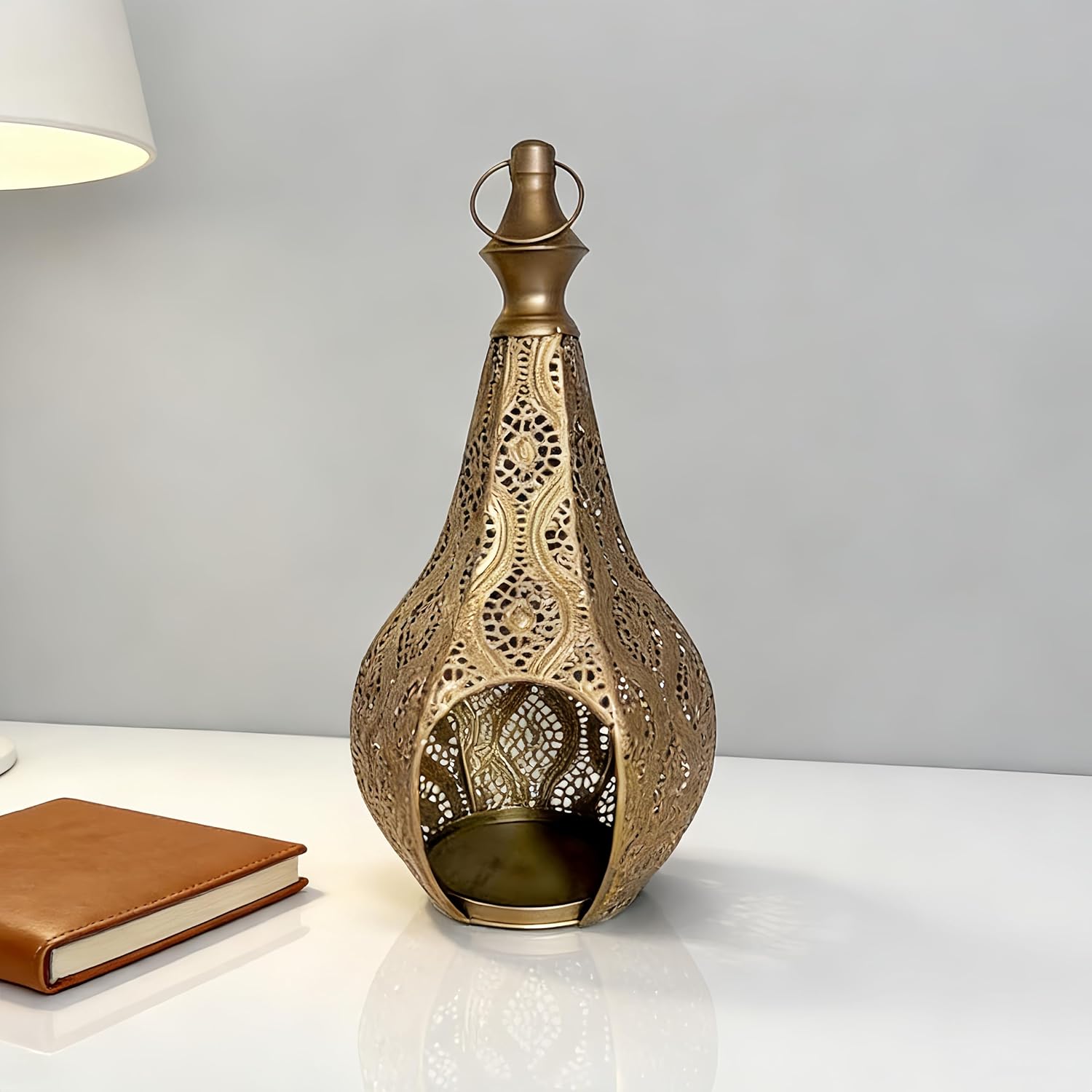 11.6inch Moroccan Lantern Lamp Decorative Candle Holders for Ramadan Decorations, Hanging, Outdoor Patio or Porch, Indoor Home Decor（Bronze）