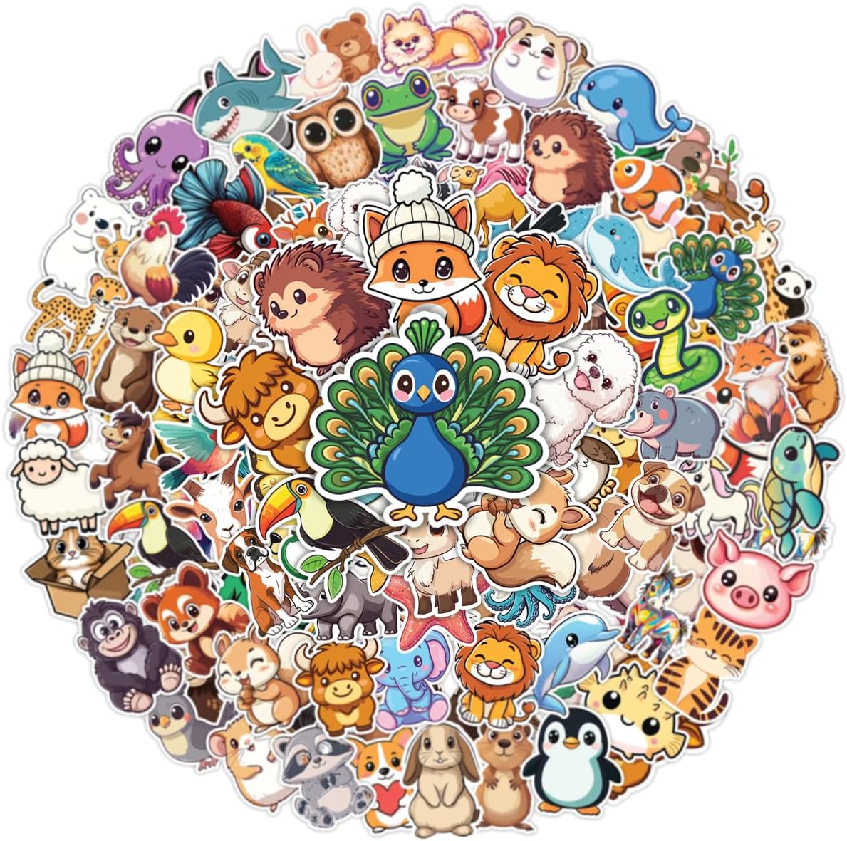 100pcs Cute Animal Stickers for Kids Waterproof Decals for Water Bottles Laptop Luggage Computer Scrapbooking Teens Adults Girls Funny Party Birthday Decorations