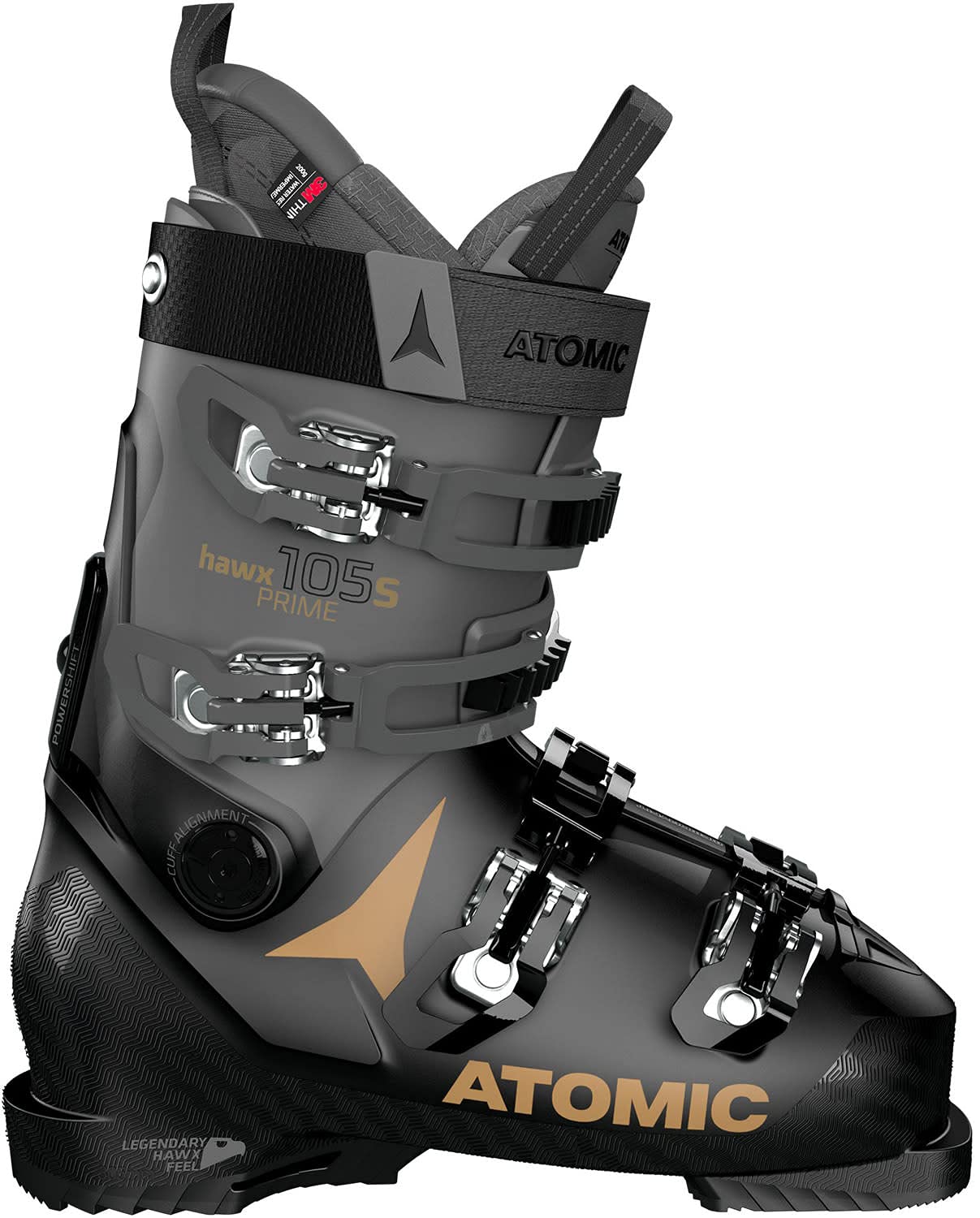 Atomic HAWX Prime 105 S Ski Boots Womens Sz 8/8.5 (25/25.5) Black/Anthracite/Gold