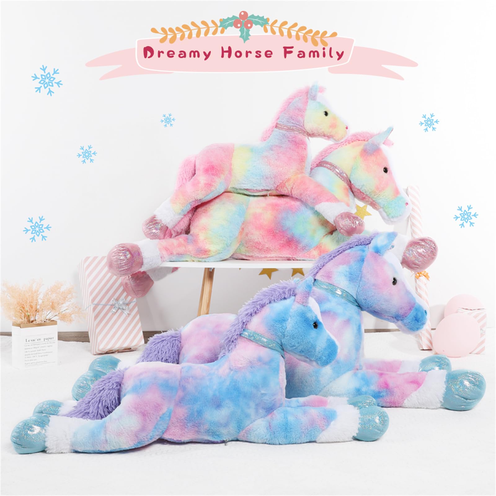 KERTA 3ft Large Stuffed Horse Animal, Pink Horse Plush Toy 35 inch Soft Rainbow Pony Pillow Toys for Kids 7