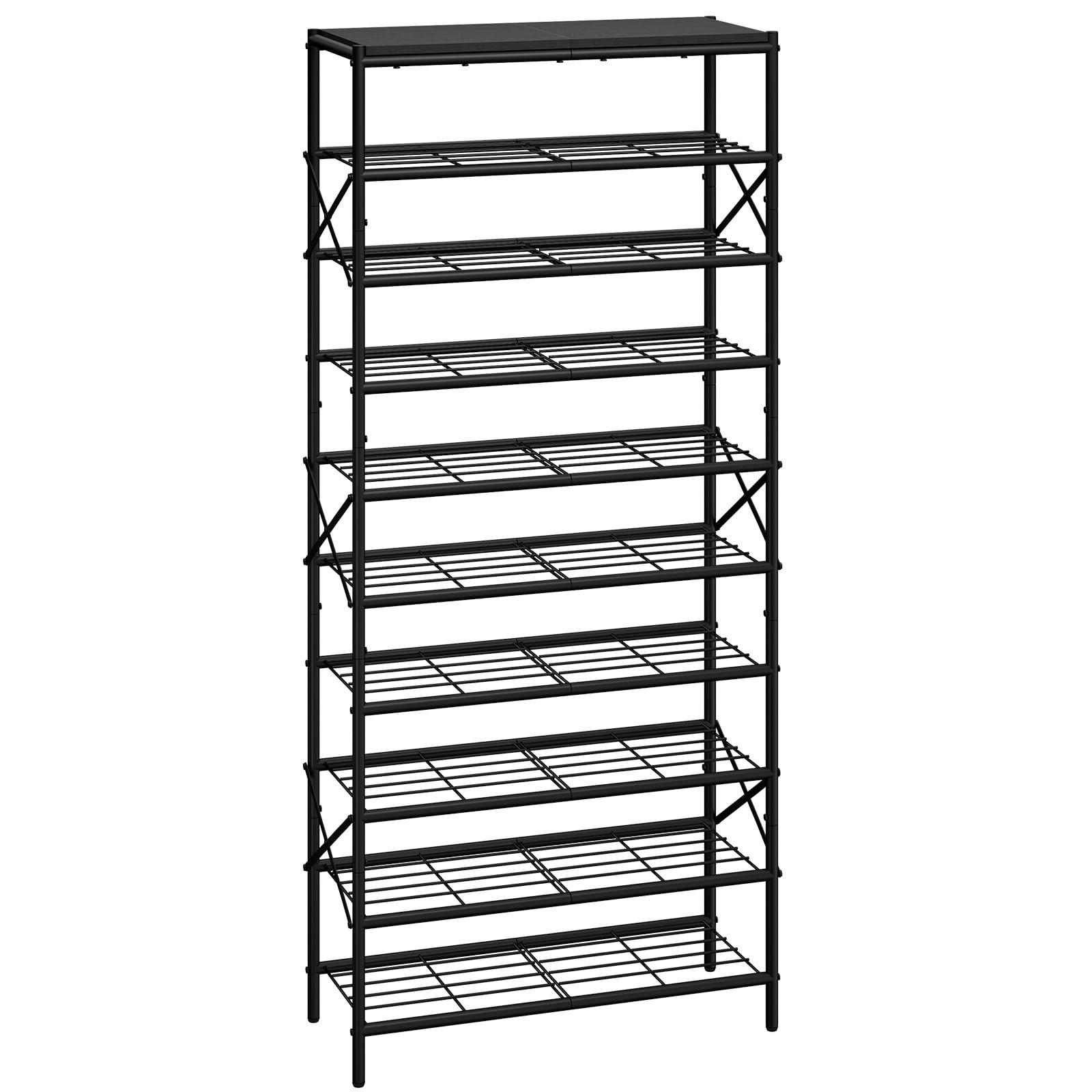 IBUYKE TXJ010B 10-poziomowy stojak do przechowywania butów z półką, metalowy organizer do przechowywania butów o dużej pojemności, na 40 par butów, do przedpokoju, szafy, garażu, czarny