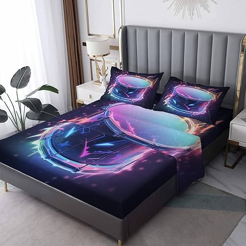 Juego de sábanas musicales tamaño Queen, sábanas de tambor, sábanas y fundas de almohada estampadas de 4 piezas, sábana bajera ajustable de