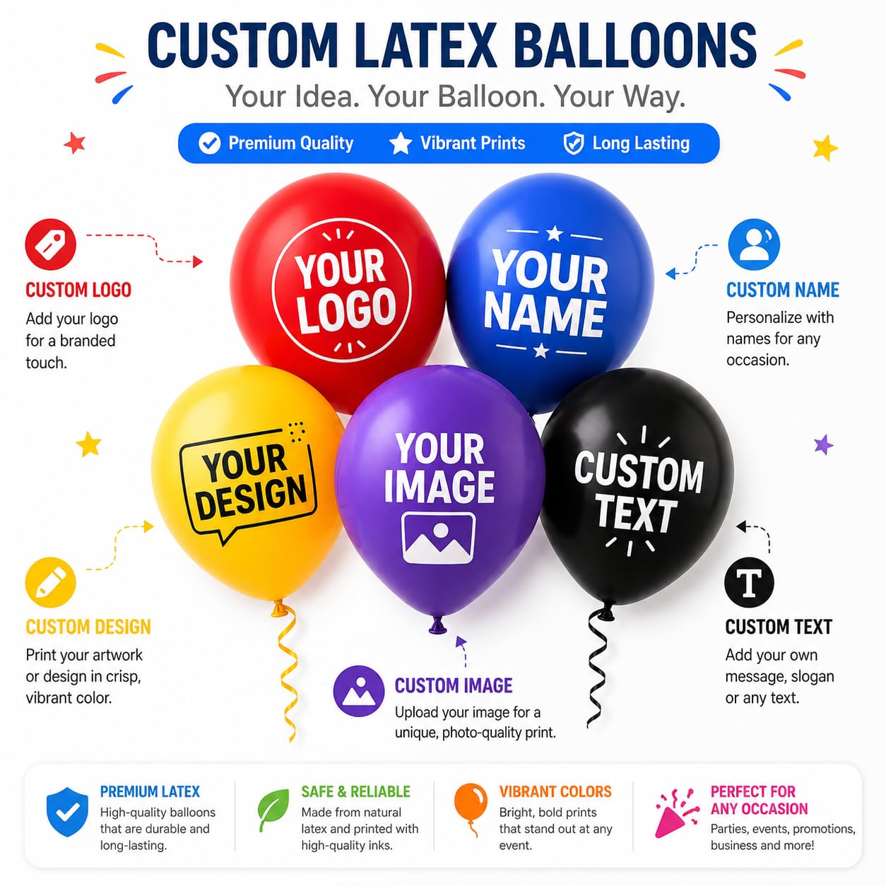 100 Stück Personalisierte Latexballons – Individuell bedruckt mit Logo oder Text, einfarbiger Druck für Events, Werbung & Dekoration – verschiedene Größen 13–30 cm (30 cm)