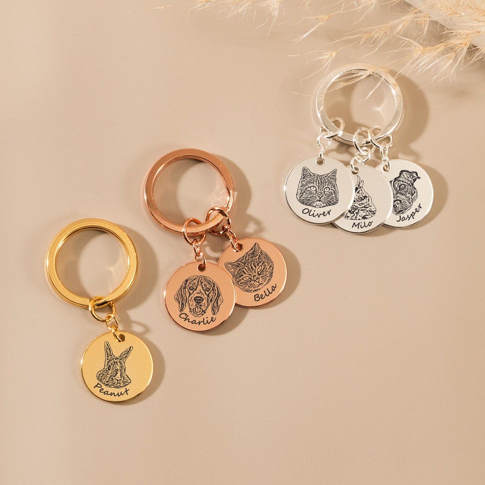 Grabado mascota foto Keyrings, personalizado mascota retrato llavero, personalizado imagen llavero, conmemorativo condolencias pérdida