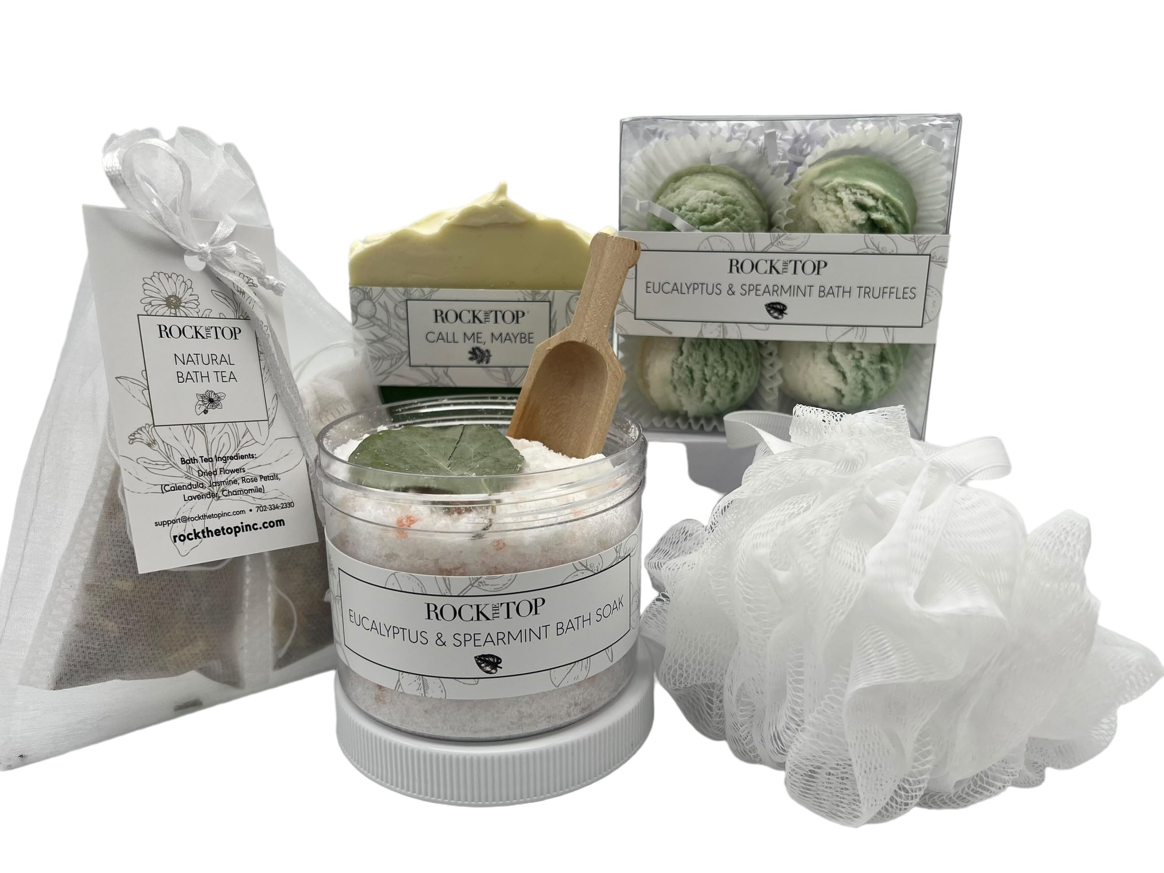 Rock the Top USA MADE | Eucalyptus Spearmint Spa Gift Baskets for Women. 6 Cold & Stress Self Care Gifts, Aromatherapy Epsom Salt Bath Soak, Bath Soap