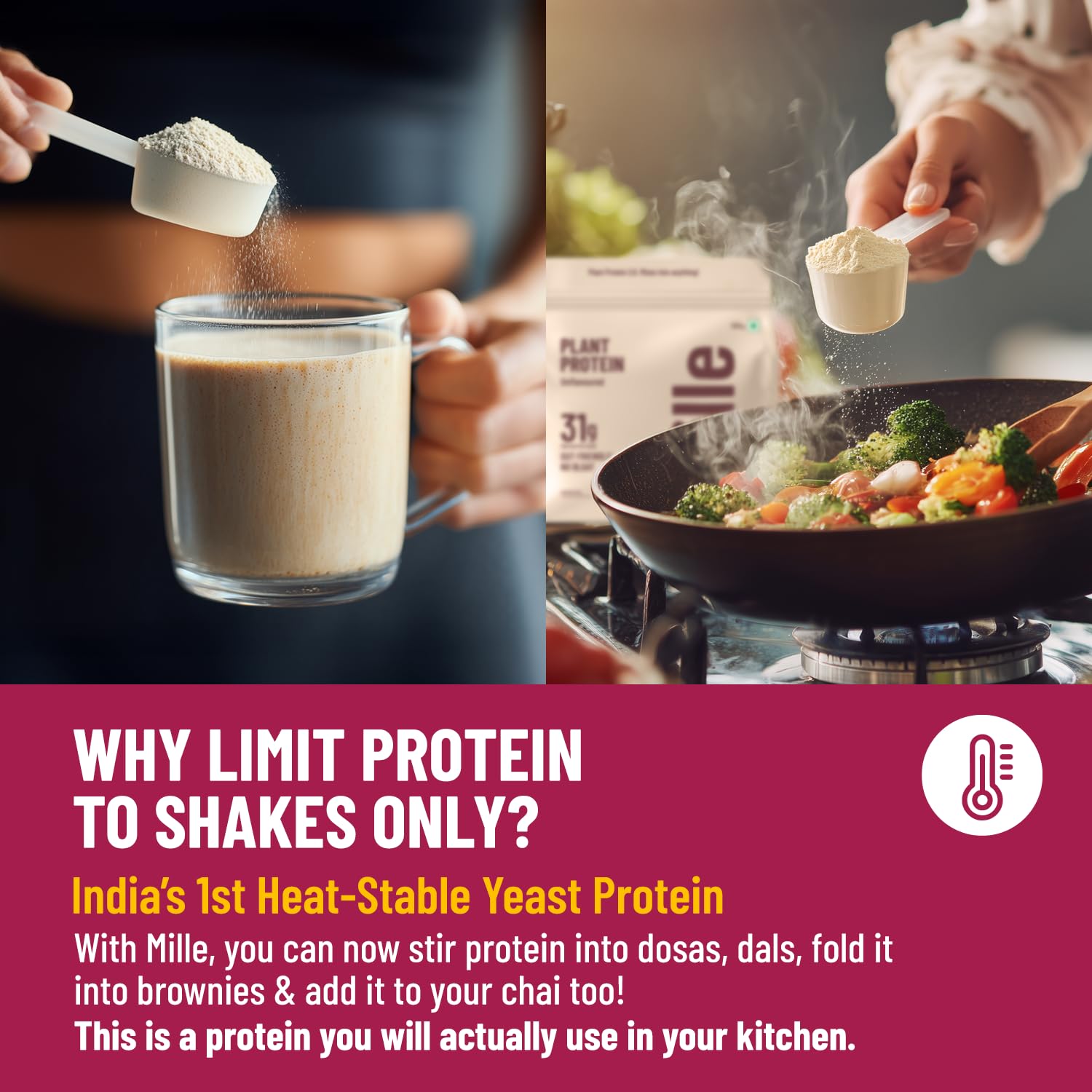 Mille Plant Protein | 31g Protein/Scoop | Unflavoured Trial Pack of 3 | Made with Fermented Yeast Protein Powder | No Bloat Vegan Heat-Stable | Has All 9 Essential Amino Acids | Mixes into Any Dish | 38g Trial Pack x 3 — Amazon image 4