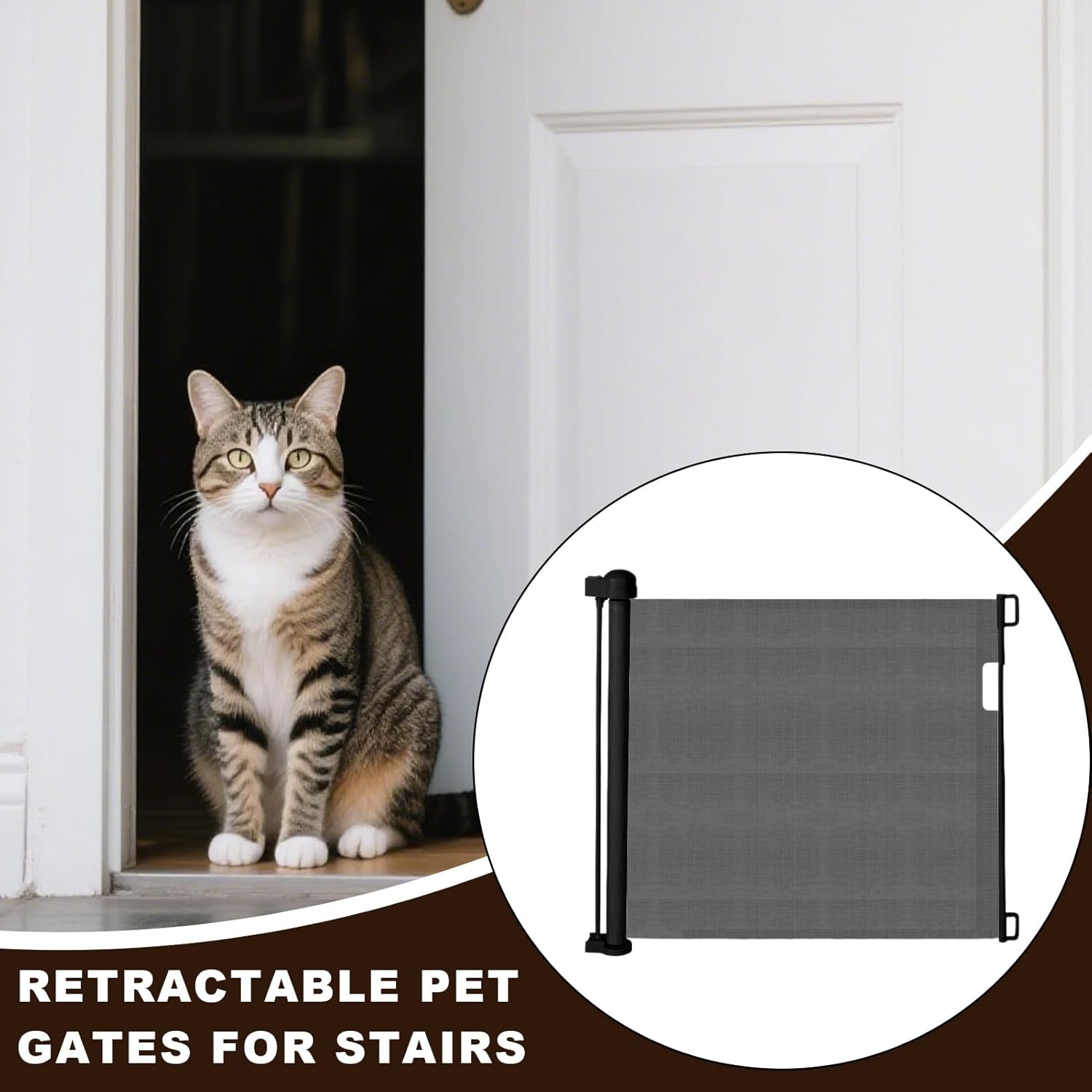 Kids Gate Stairs, Retractable Kids Stair Door Pet Gate, Child Safety Door Pet Fence, for Indoor Outdoor House Hallway Staircase Balcony Terrace Deck Garage